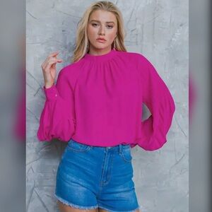 Fuchsia Pleat Sleeve Top
